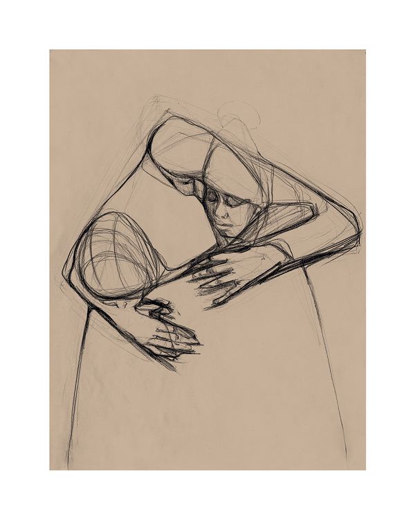 "97. Мама захистить, 2022 / Mother will protect, 2022 папір, вугілля / paper, charcoal 100 x 75,5 см."